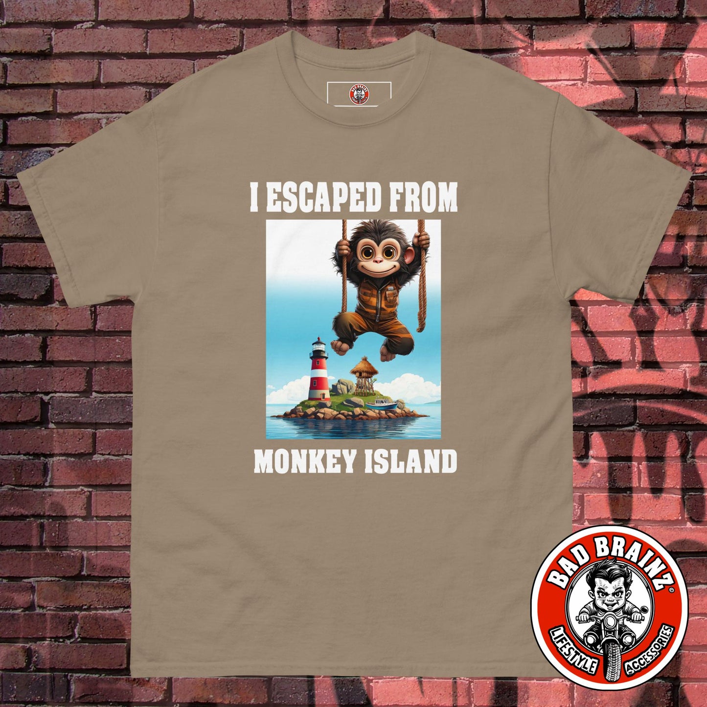 "I Escaped From Monkey Island" t-shirt - Bad Brainz Lifestyle Accessories