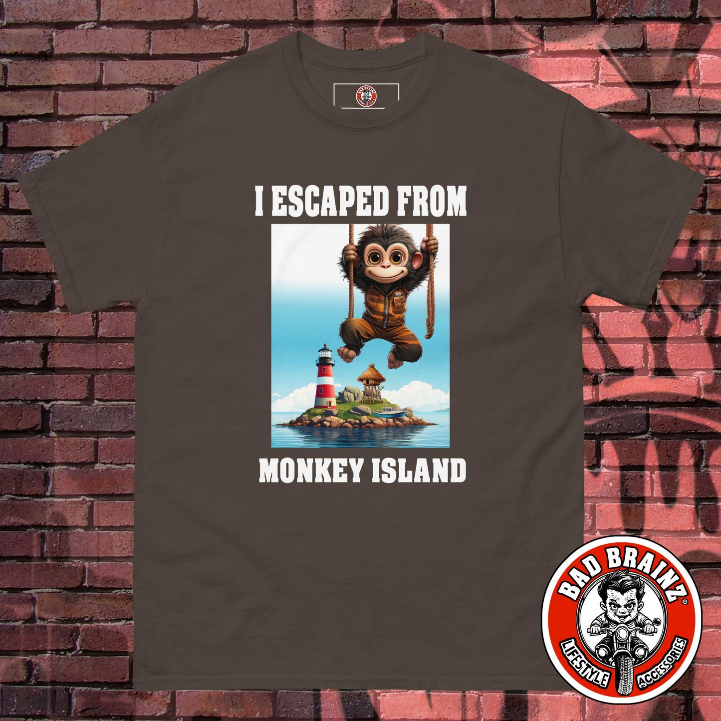 "I Escaped From Monkey Island" t-shirt - Bad Brainz Lifestyle Accessories