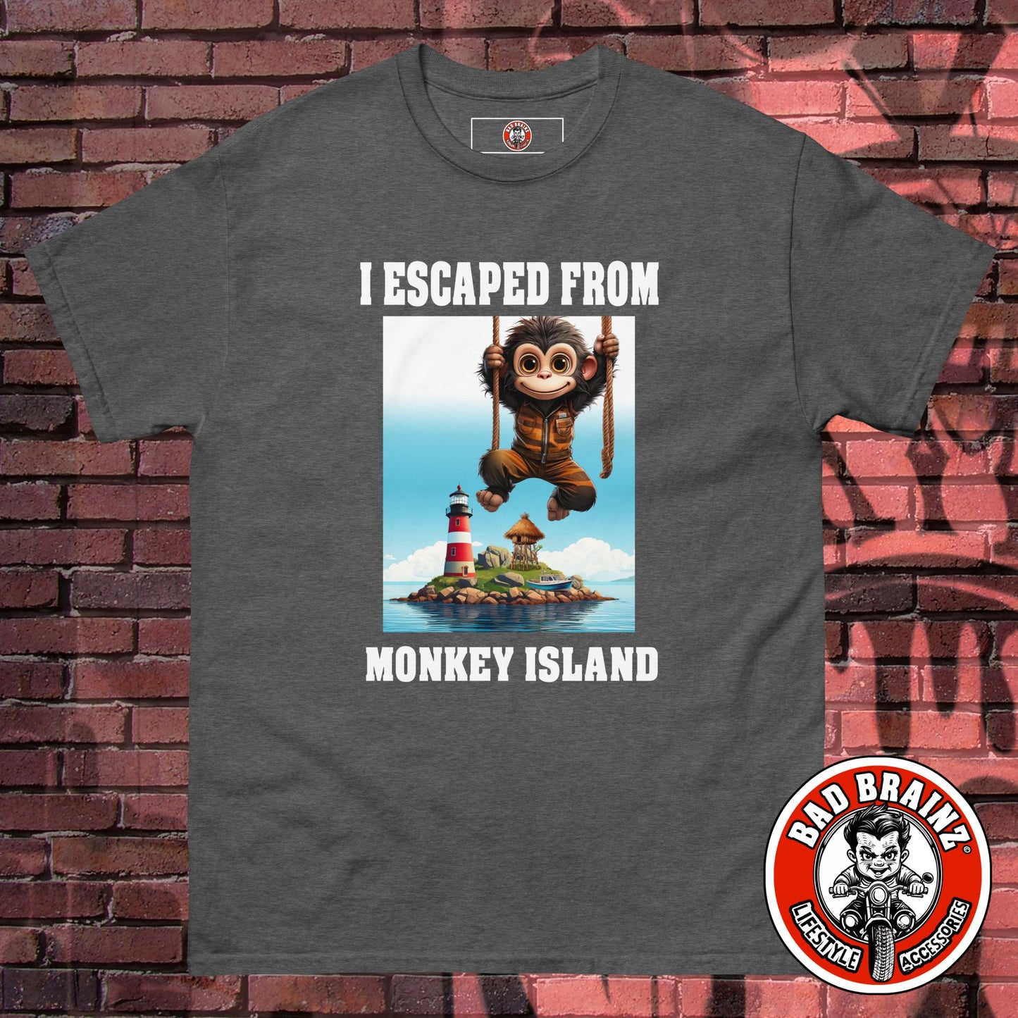 "I Escaped From Monkey Island" t-shirt - Bad Brainz Lifestyle Accessories