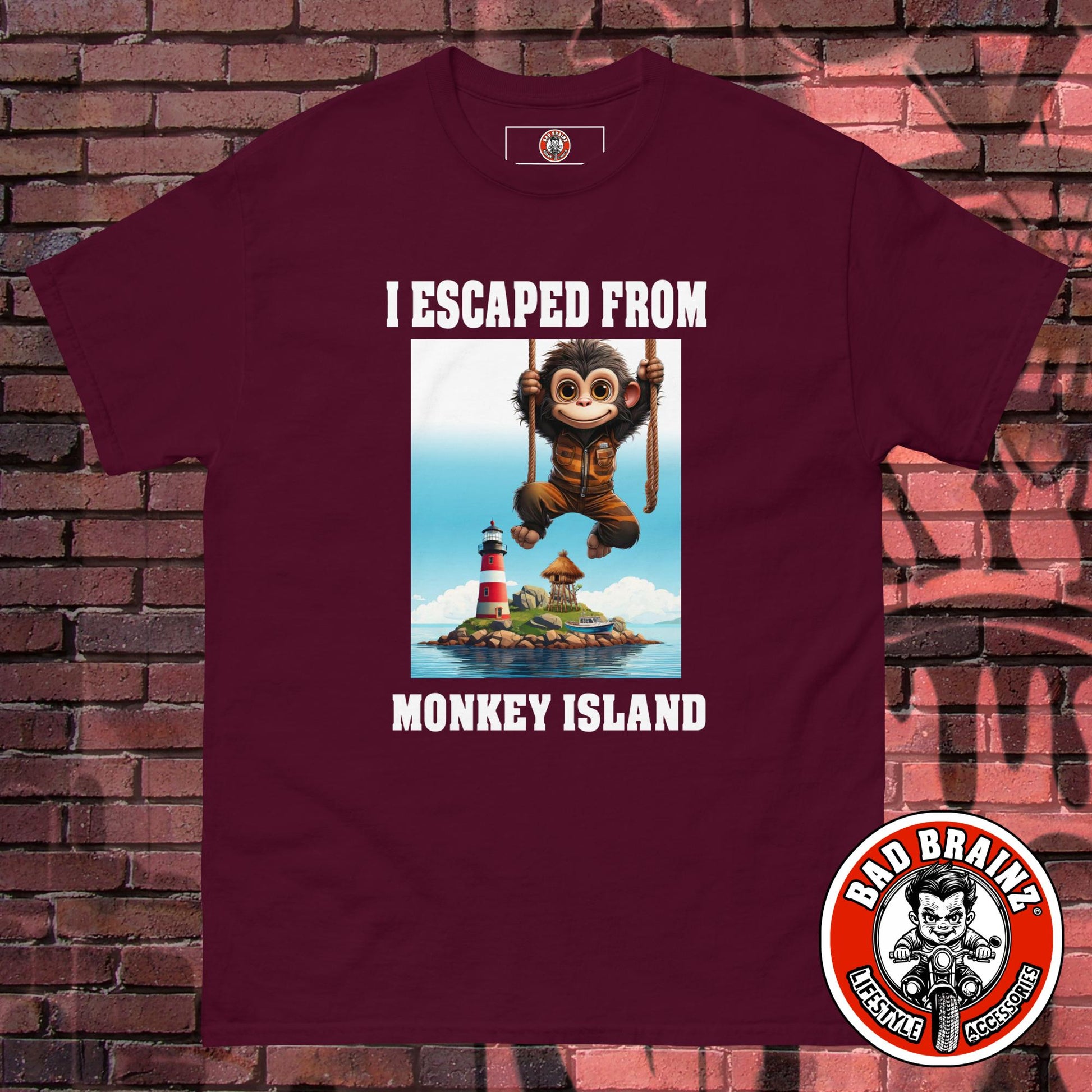 "I Escaped From Monkey Island" t-shirt - Bad Brainz Lifestyle Accessories