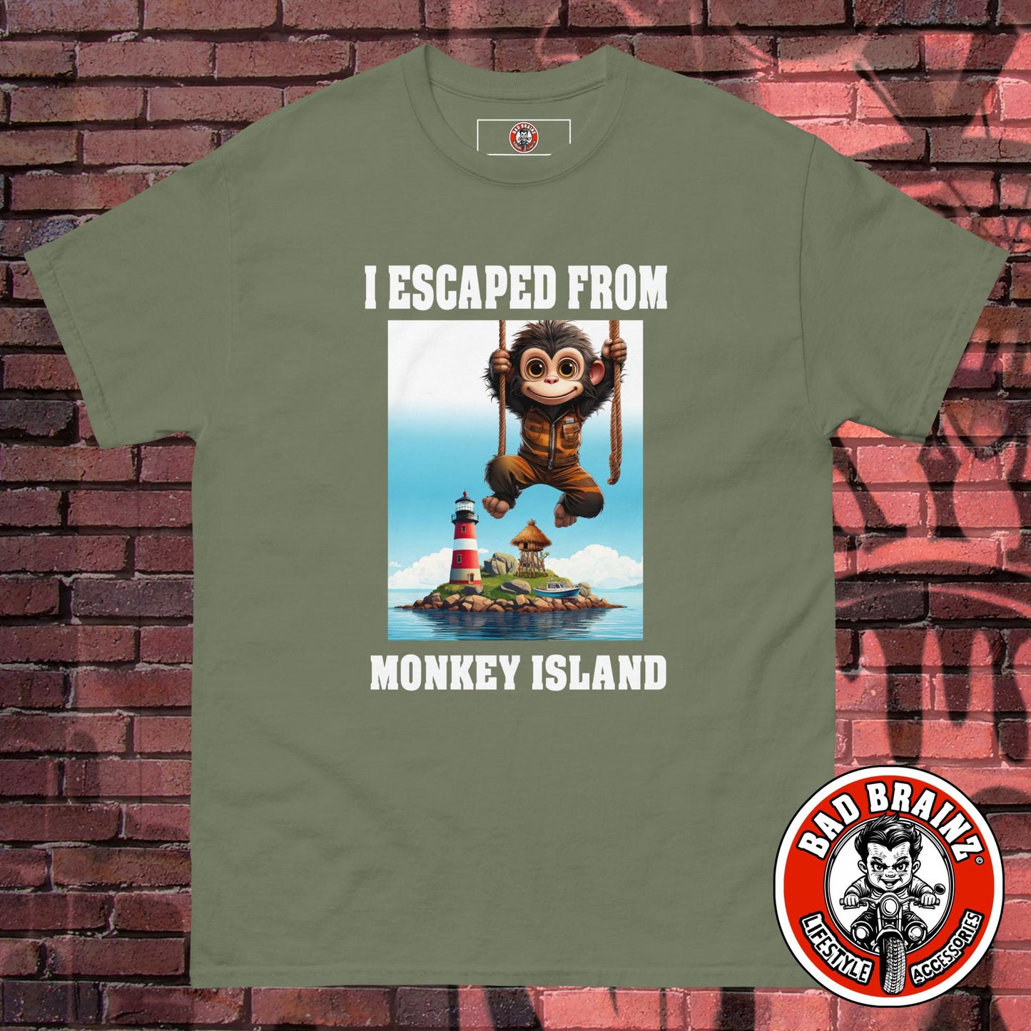 "I Escaped From Monkey Island" t-shirt - Bad Brainz Lifestyle Accessories