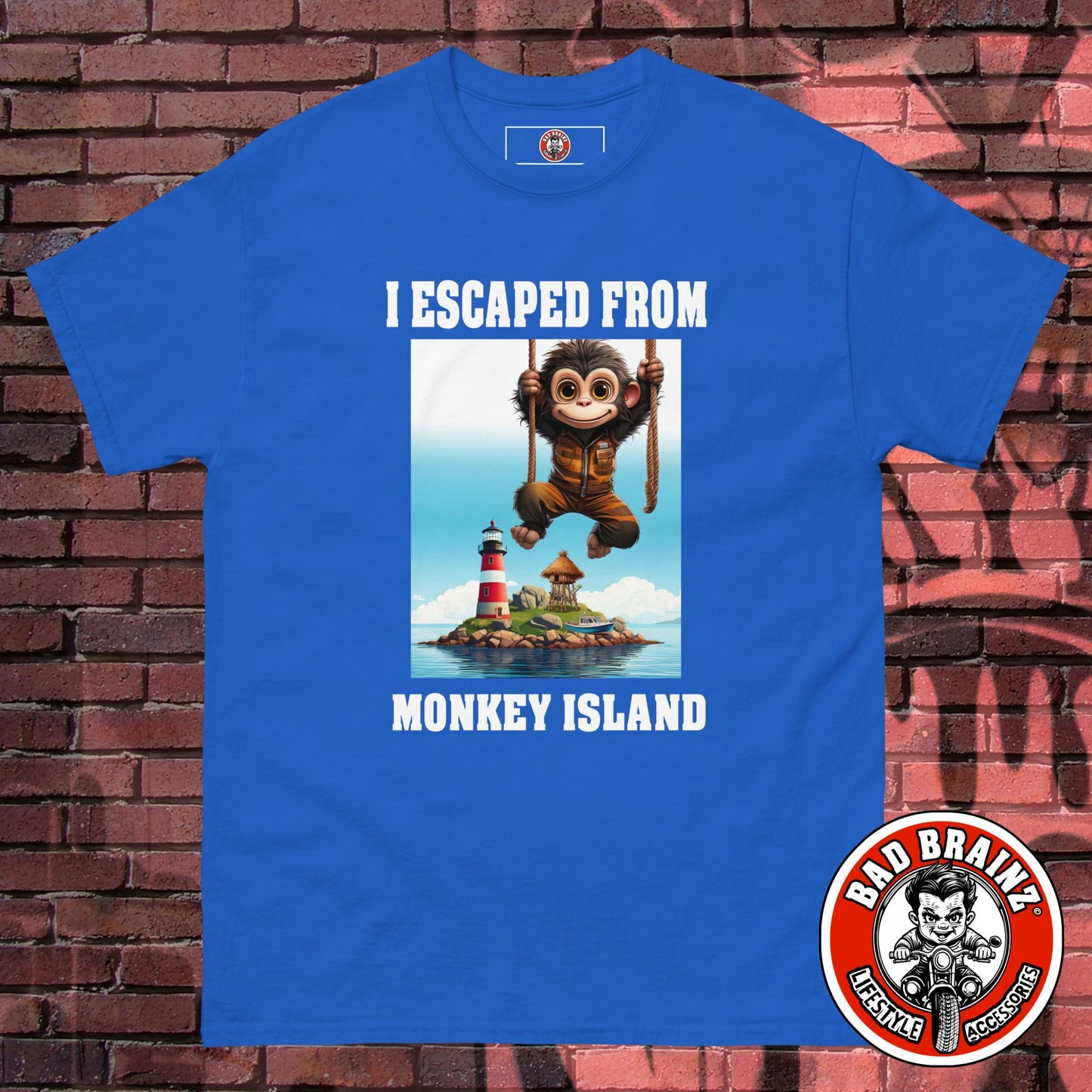 "I Escaped From Monkey Island" t-shirt - Bad Brainz Lifestyle Accessories